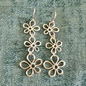 .925 Sterling Silver Flower Drop Earrings